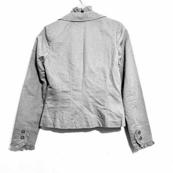 M&S Jacket Women EUR 36 US 4 Gray Blazer Ruffles Tie Closure Linen Cotton Career - Picture 2 of 8